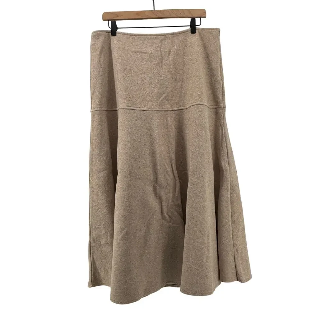 OGL Move Fuzz Luxe Wool-like Flared Midi Skirt Heather Oatmeal XL Light Academia